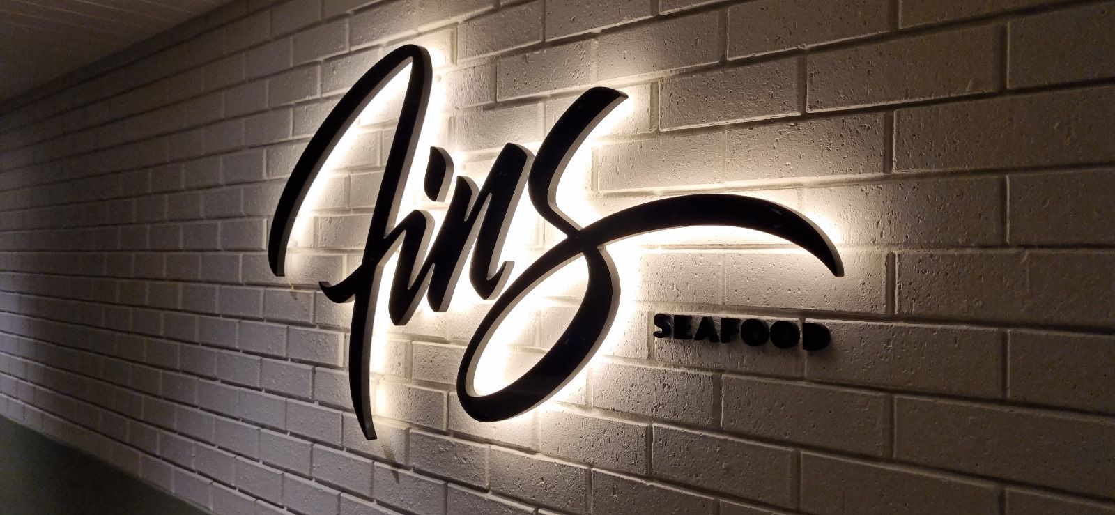 Fins Seafood illuminated sign, Perth